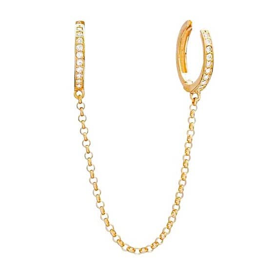 CZ Diamond Chain Ear Cuff with Hoop Earring: Gold by Boutique 23