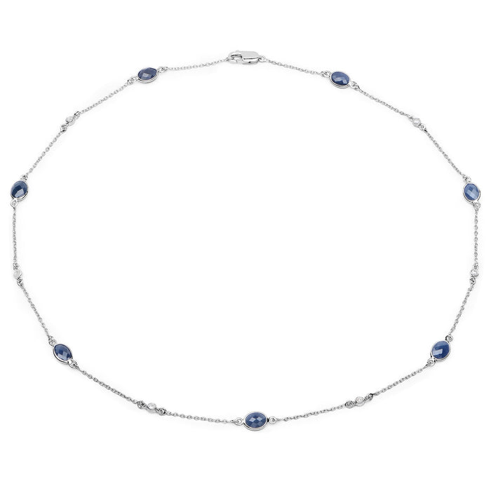6.43 Carat Genuine Blue Sapphire and White Diamond .925 Sterling Silver Necklace by Bids.com