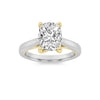 1Cttw Elongated Cushion Shaped Lab Grown Diamond Two Tone Cathedral Shank Solitaire Engagement Ring 14K Gold