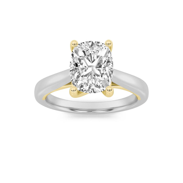 1Cttw Elongated Cushion Shaped Lab Grown Diamond Two Tone Cathedral Shank Solitaire Engagement Ring 14K Gold by Fine Color Jewels