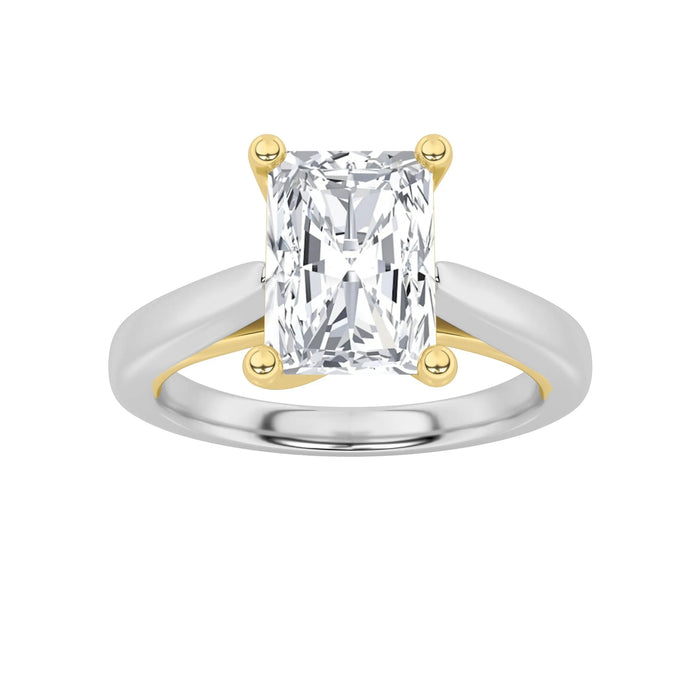 1Cttw Radiant Shaped Lab Grown Diamond (F/VS) Two Tone Cathedral Shank Solitaire Engagement Ring in 14K Gold by Fine Color Jewels