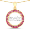 Round Pink Ruby Prong Gold Plated Silver Mom Circle Pendant Necklace