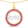Round Pink Ruby Prong Gold Plated Silver Mom Circle Pendant Necklace by Fine Color Jewels