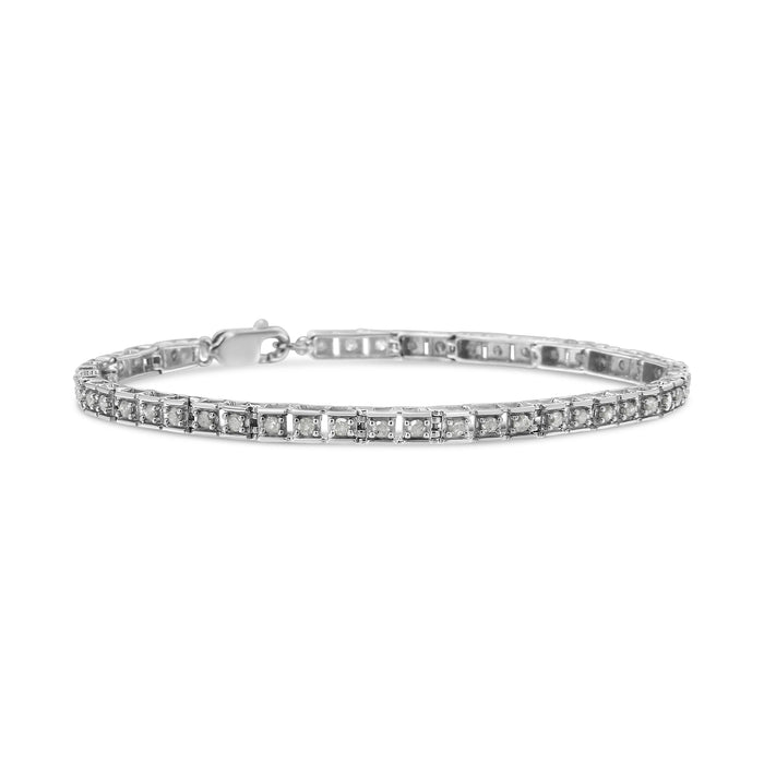 .925 Sterling Silver 1.0 Cttw Diamond Square Hybrid Link 7" Tennis Bracelet (I-J Color, I2-I3 Clarity) by Bids.com