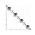 Heart Purple Amethyst & Diamond Prong Sterling Silver Heart Link Bracelet by Fine Color Jewels