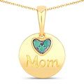 Round Green Emerald Prong Gold Plated Silver Mom Heart Pendant Necklace by Fine Color Jewels