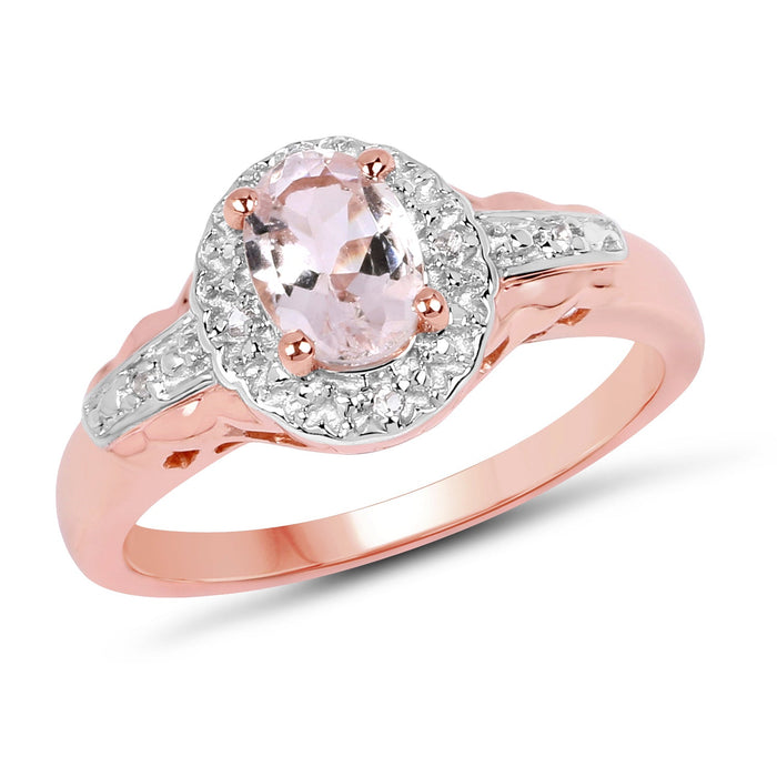 14K Rose Gold Plated 0.73 Carat Genuine Morganite & White Topaz .925 Sterling Silver Ring by Bids.com