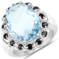 12.49 Carat Genuine Blue Topaz & Black Spinel .925 Sterling Silver Ring by Bids.com