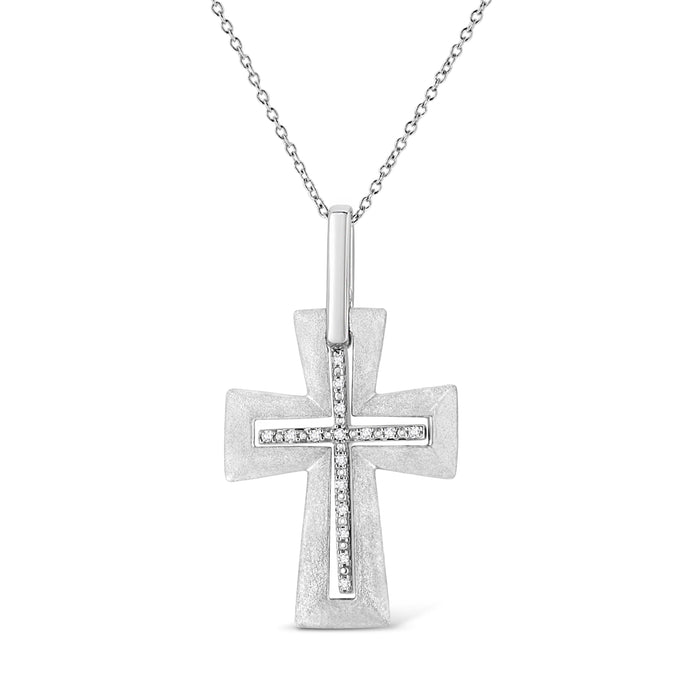 .925 Sterling Silver Prong-Set Diamond Accent Cross 18" Pendant Necklace (I-J Color, I1-I2 Clarity) by Bids.com