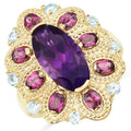 6.80 Carat Genuine Amethyst, Rhodolite and Blue Topaz .925 Sterling Silver Ring by Bids.com