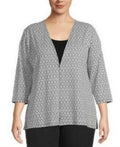 Kasper Womens Snap Front Jacket Plus Textured Cardigan Black 3X by Vanessa Jane