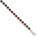 Round Red Garnet & Diamond Prong Sterling Silver Tennis Bracelet by Fine Color Jewels