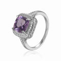 2.00 Ct Cushion Pink Amethyst Prong Silver Halo Statement Ring by Fine Color Jewels