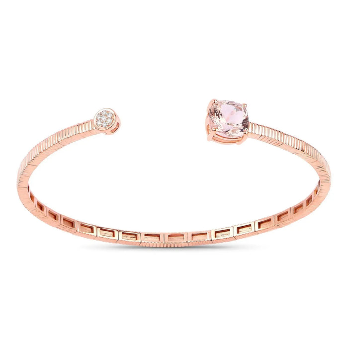 2.00 Ct Cushion Pink Morganite & Diamond Prong 14K Rose Gold Bangle by Fine Color Jewels