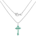 2.00 Ct Green Zambian Emerald Prong Silver Cross Pendant Necklace by Fine Color Jewels