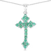 2.00 Ct Green Zambian Emerald Prong Silver Cross Pendant Necklace