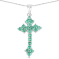 2.00 Ct Green Zambian Emerald Prong Silver Cross Pendant Necklace by Fine Color Jewels