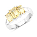 2.00 Ct Octagon Yellow Citrine and White Topaz Prong Silver Three Stone Ring by Fine Color Jewels