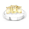 2.00 Ct Octagon Yellow Citrine and White Topaz Prong Silver Three Stone Ring