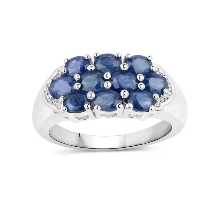 2.00 Ct Oval Blue Sapphire Prong Silver Cluster Ring by Fine Color Jewels