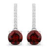 2.00 Ct Round Deep Red Mozambique Garnet & Lab Diamond Prong Silver Dangle Earrings