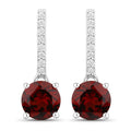2.00 Ct Round Deep Red Mozambique Garnet & Lab Diamond Prong Silver Dangle Earrings by Fine Color Jewels