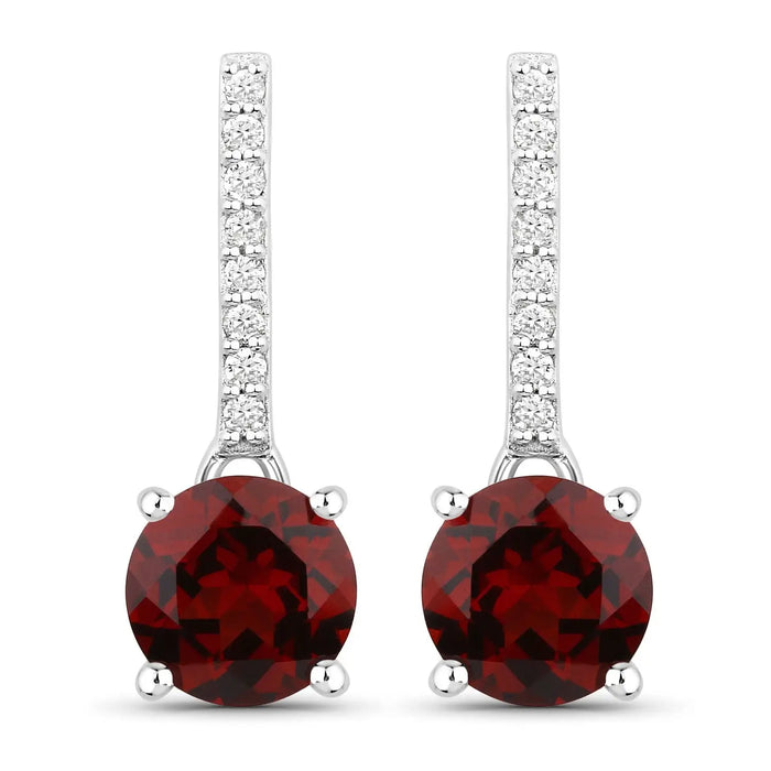 2.00 Ct Round Deep Red Mozambique Garnet & Lab Diamond Prong Silver Dangle Earrings by Fine Color Jewels