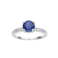 2.00 Ct Round Lab Created Blue Sapphire Prong Silver Pave-set Ring by Fine Color Jewels