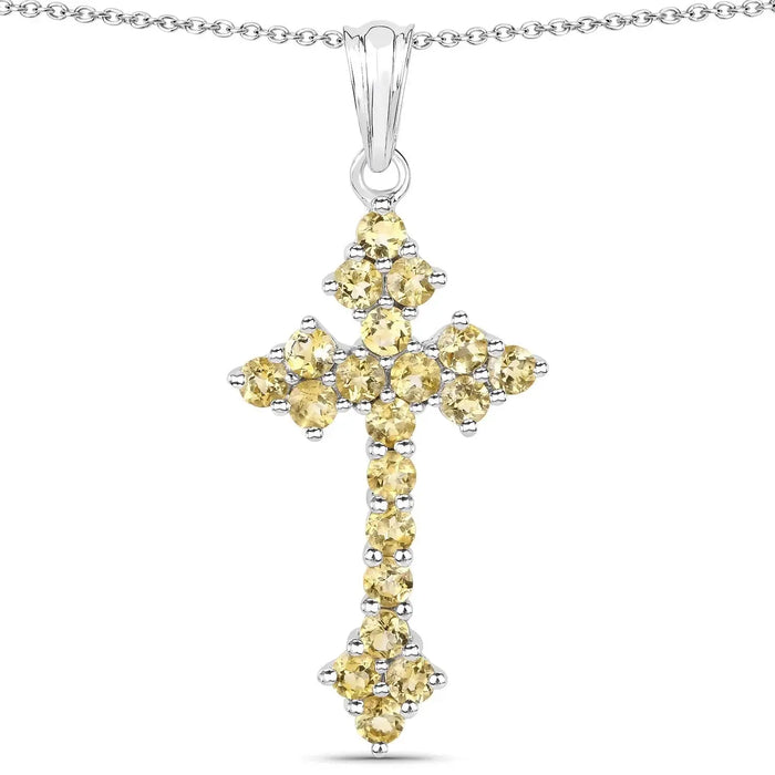 2.00 Ct Yellow Citrine Silver Prong Silver Cross Pendant Necklace by Fine Color Jewels