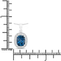 2.01 Ct Cushion London Blue Topaz and Lab Diamond Prong Silver Halo Pendant Necklace by Fine Color Jewels