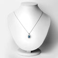 2.01 Ct Cushion London Blue Topaz and Lab Diamond Prong Silver Halo Pendant Necklace by Fine Color Jewels