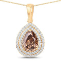 2.01 Ct Genuine Pear Brown Diamond 18K Yellow Gold Statement Pendant by Fine Color Jewels