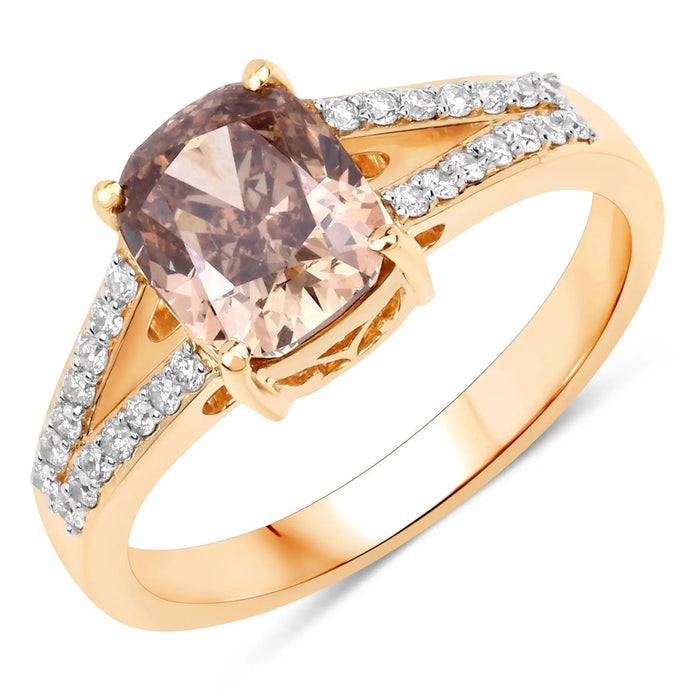 2.02 Ct Genuine Cushion Cut Brown Diamond 18K Yellow Gold Pave Split Shank Ring by Fine Color Jewels