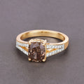 2.02 Ct Genuine Cushion Cut Brown Diamond 18K Yellow Gold Pave Split Shank Ring by Fine Color Jewels