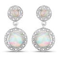 2.02 Ct Round White Ethiopian Opal & Diamond Prong Silver Halo Dangle Earrings by Fine Color Jewels