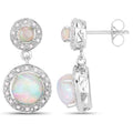 2.02 Ct Round White Ethiopian Opal & Diamond Prong Silver Halo Dangle Earrings by Fine Color Jewels