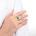 2.04 Ct Octagon Green Colombian Lab Created Emerald and Moissanite Prong Silver Three Stone Statement Ring by Fine Color Jewels