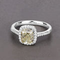 2.05 Ct Cushion Cut Genuine Yellow Diamond 18K White Gold Pave Ring by Fine Color Jewels