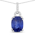 2.05 Ct Genuine Cushion Ceylon Blue Sapphire and Diamond 18K White Gold Slide Pendant by Fine Color Jewels
