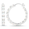 2.05 Ct Oval White Opal Prong Sterling Silver Tennis Hoop Clip-On Earrings by Fine Color Jewels