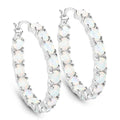 2.05 Ct Oval White Opal Prong Sterling Silver Tennis Hoop Clip-On Earrings by Fine Color Jewels