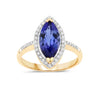 2.06 Ct Marquise Violet Tanzanite Diamond Prong 14K Yellow Gold Halo Pave Bridge Ring