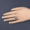 2.06 Ct Marquise Violet Tanzanite Diamond Prong 14K Yellow Gold Halo Pave Bridge Ring by Fine Color Jewels