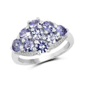 2.07 Ct Round Violet Tanzanite Prong Silver Cluster Ring by Fine Color Jewels