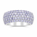 2.07 Ct Round Violet Tanzanite Prong Silver Pave Multi-Row Band Cluster Ring by Fine Color Jewels