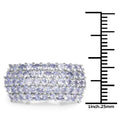 2.07 Ct Round Violet Tanzanite Prong Silver Pave Multi-Row Band Cluster Ring by Fine Color Jewels