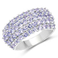 2.07 Ct Round Violet Tanzanite Prong Silver Pave Multi-Row Band Cluster Ring by Fine Color Jewels