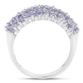 2.07 Ct Round Violet Tanzanite Prong Silver Pave Multi-Row Band Cluster Ring by Fine Color Jewels