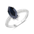 2.10 Ct Marquise Blue Sapphire & Lab Grown Diamond Prong 10K Gold Pave Bridge Ring by Fine Color Jewels