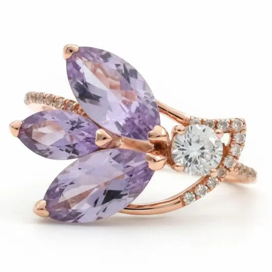 2.10 Ct Marquise Purple Amethyst and White Topaz Prong Silver Floral Ring by Fine Color Jewels